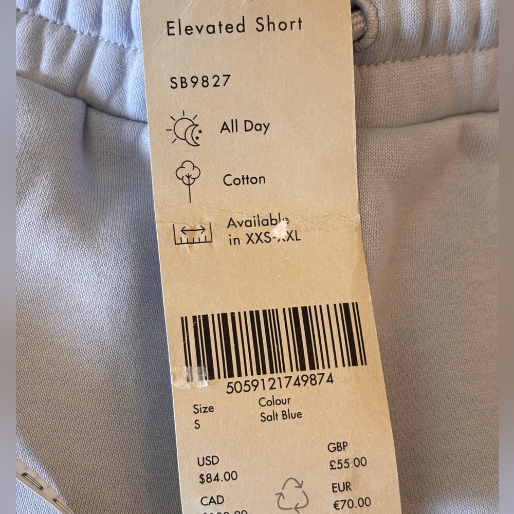 Sweaty Betty ‘Elevated Short’ High Rise Cotton Fleece Salt Blue Pocket, Sz S NWT - Picture 6 of 14
